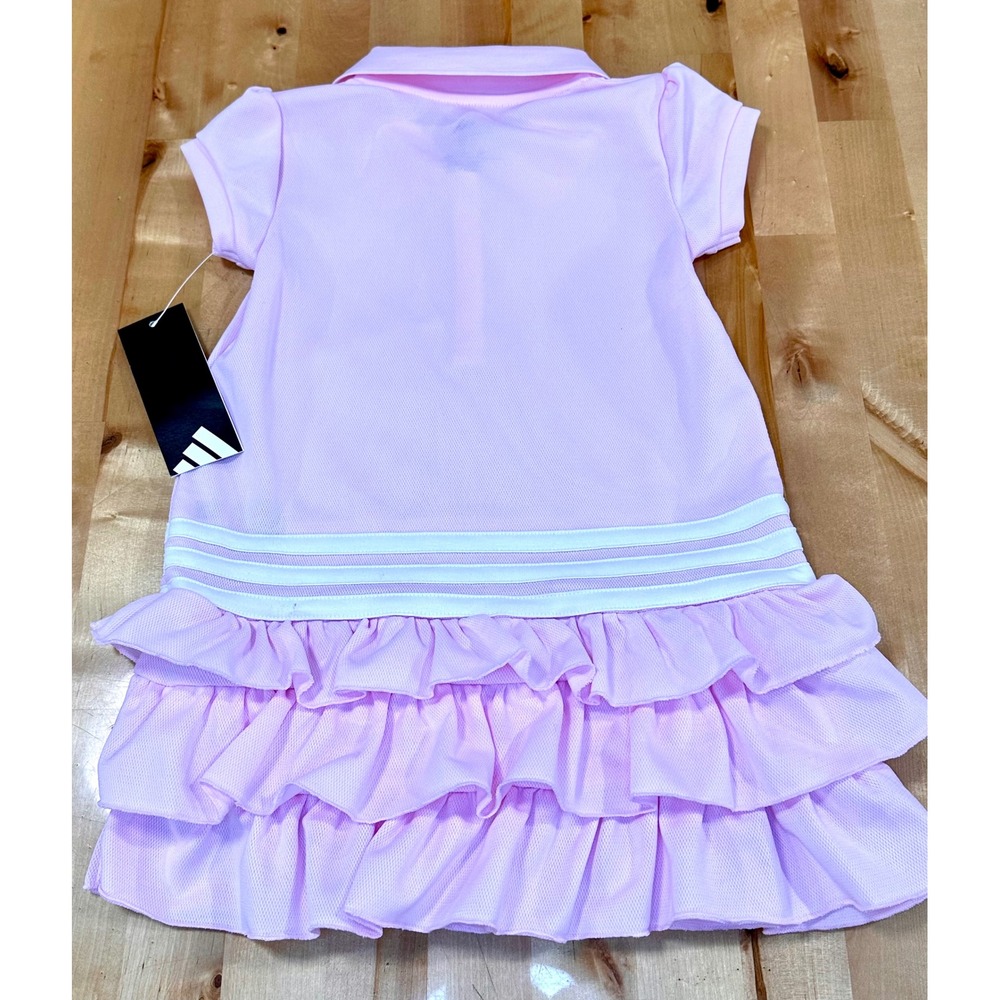 Adidas Polo Dress Kids 3T Pink New Ruffle Tiered Skirt Sporty AZ11021 - Picture 2 of 7